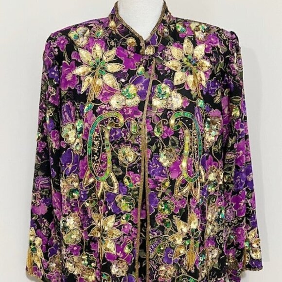 Roaman's Floral Beaded Sequin Sleeveless Dress & Jacket Set - Picture 2 of 10